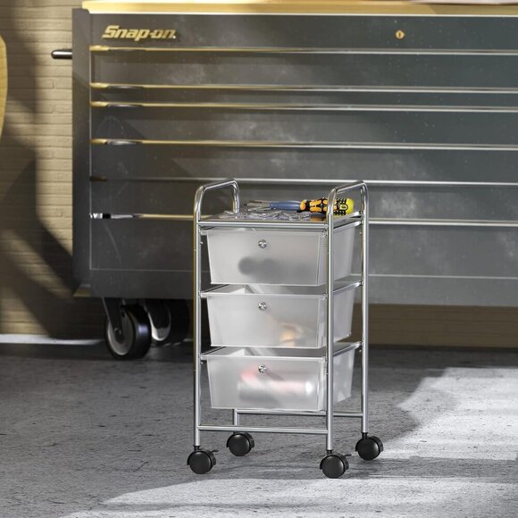 Utility Cart with 3 Drawers Rolling Storage Art Craft Organizer, Chrome - Picture 7 of 7
